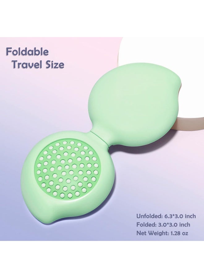 ChicAbode Mini Hair Brush for Purse, Pocket Hair Brush with Mirror for Girls, Small Portable Mirror with Brush Travel Size, Folding Hairbrush for Backpack, Pink and Green - Image 2